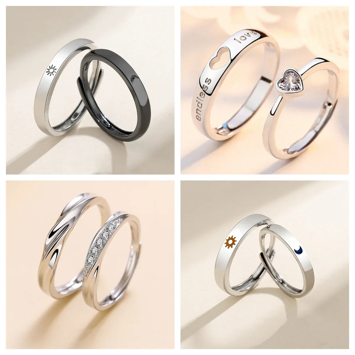 Sun and Moon Adjustable Ring Set